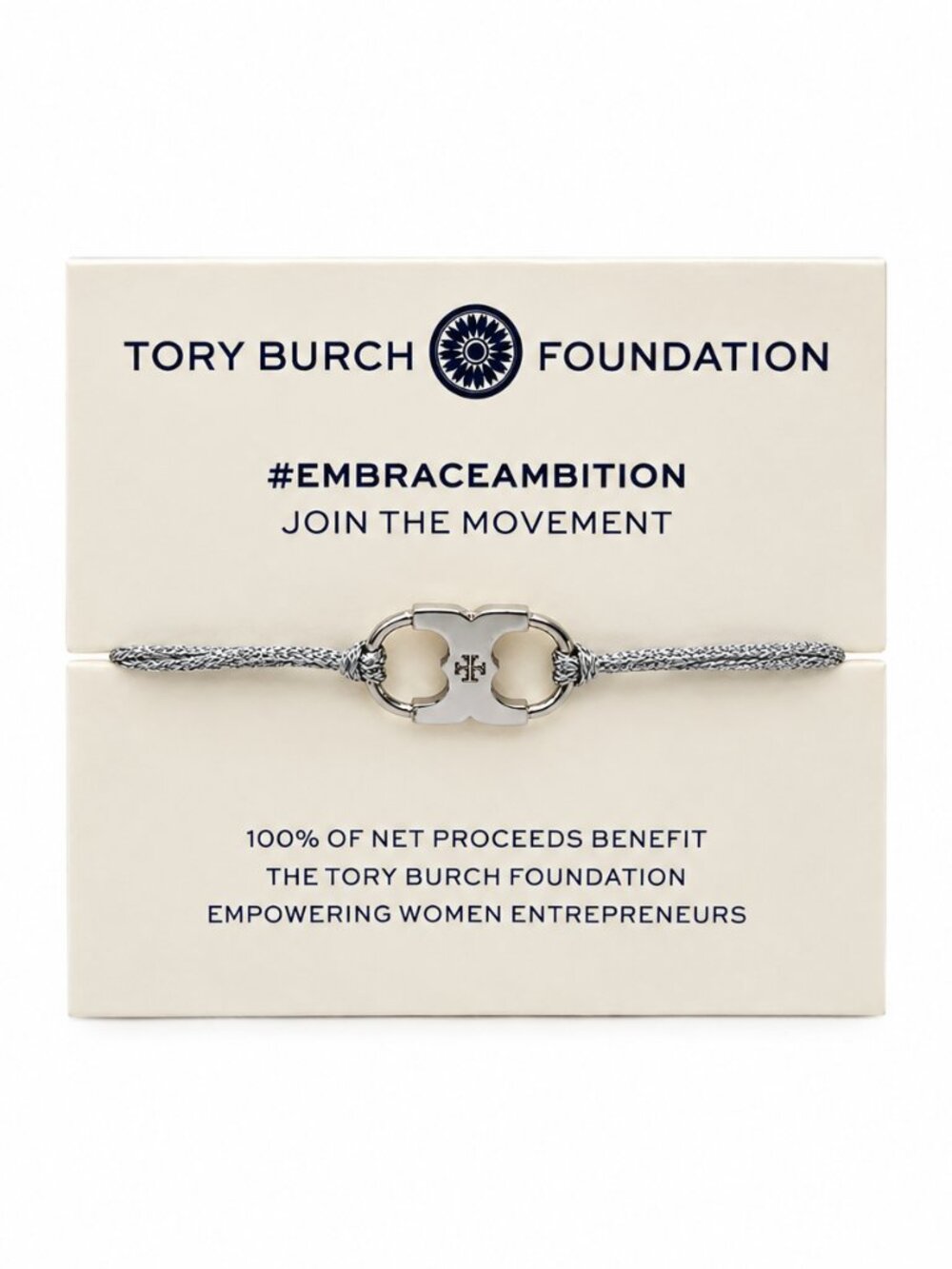 NWT Tory Burch Foundation Embrace Ambition Silver Bracelet